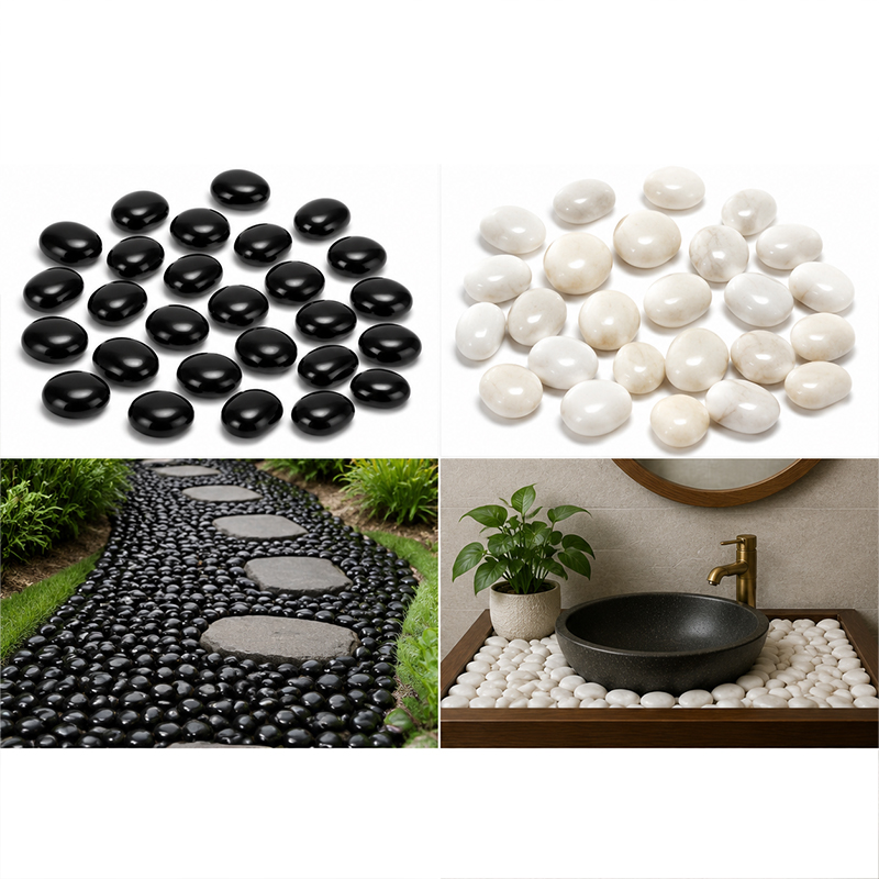 Fish Tank Gravel - 흰색&검정색 광택 강돌 200g-400g, 어항 수족관