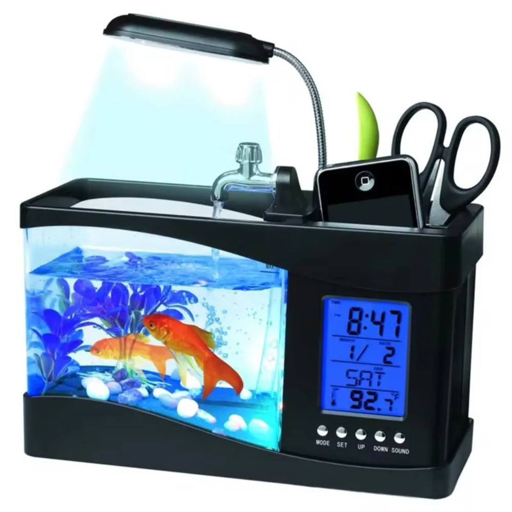 물 실행 펌프가 있는 수족관 미니 어항, 달력 시계 조 - Aquarium Light 리뷰 및 가격