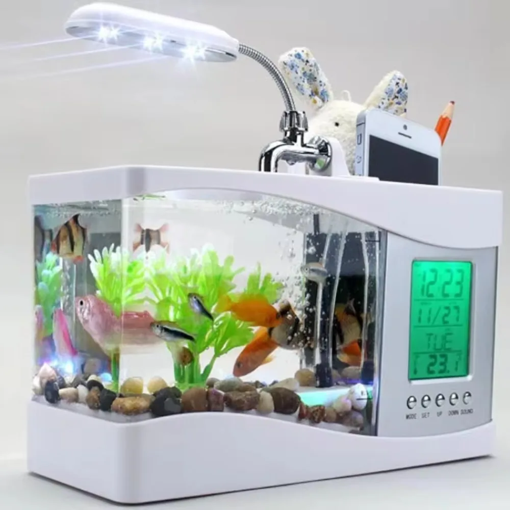 물 실행 펌프가 있는 수족관 미니 어항, 달력 시계 조 - Aquarium Light 리뷰 및 가격